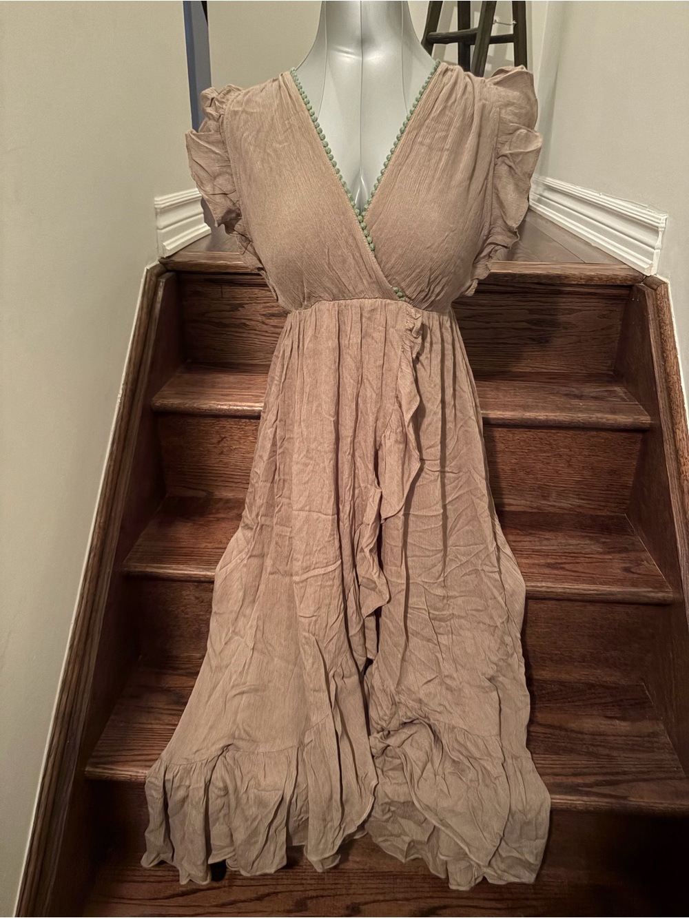 Women's Green Ruffle Wrap Dress